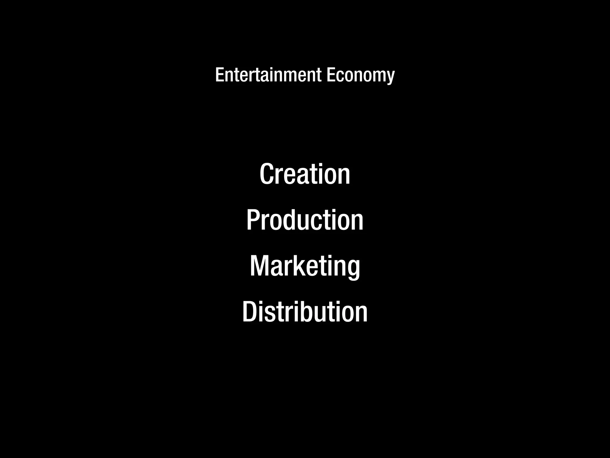 Creation
Production
Marketing
Distribution
Entertainment Economy
 