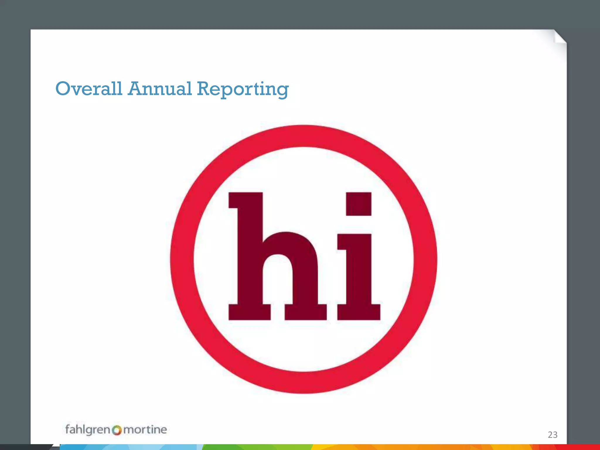 Overall Annual Reporting




                           23
 