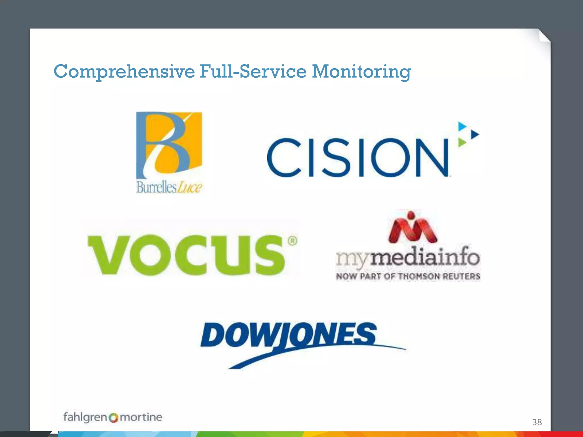 Comprehensive Full-Service Monitoring




                                        38
 