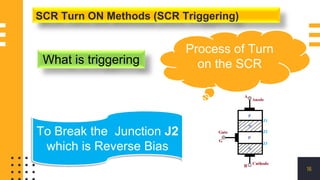 16
SCR Turn ON Methods (SCR Triggering)
What is triggering
Process of Turn
on the SCR
To Break the Junction J2
which is Reverse Bias
 