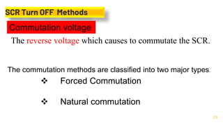 29
SCR Turn OFF Methods
The reverse voltage which causes to commutate the SCR.
Commutation voltage.
The commutation methods are classified into two major types.
 Forced Commutation
 Natural commutation
 