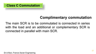Dr.A.Ravi, Francis Xavier Engineering
37
Class C Commutation
The main SCR is to be commutated is connected in series
with the load and an additional or complementary SCR is
connected in parallel with main SCR.
Complimentary commutation
 