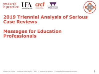 2019 Triennial Analysis of Serious
Case Reviews
Messages for Education
Professionals
1
 