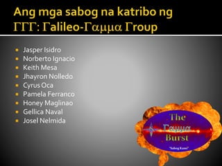  Jasper Isidro
 Norberto Ignacio
 Keith Mesa
 Jhayron Nolledo
 Cyrus Oca
 Pamela Ferranco
 Honey Maglinao
 Gellica Naval
 Josel Nelmida
 