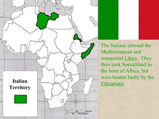 King Leopold and other
wealthy Belgians
exploited the riches of the
Congo, and brutalized the
natives. Many Africans
were enslaved, beaten,
and killed.Belgium
Territory
 