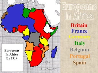 Britain’s claims in
Africa were second in
size only to France, but
included heavily
populated areas with
greater natural
resources.British
Territory
Britain controlled
Egypt because of its
strategic location.
 