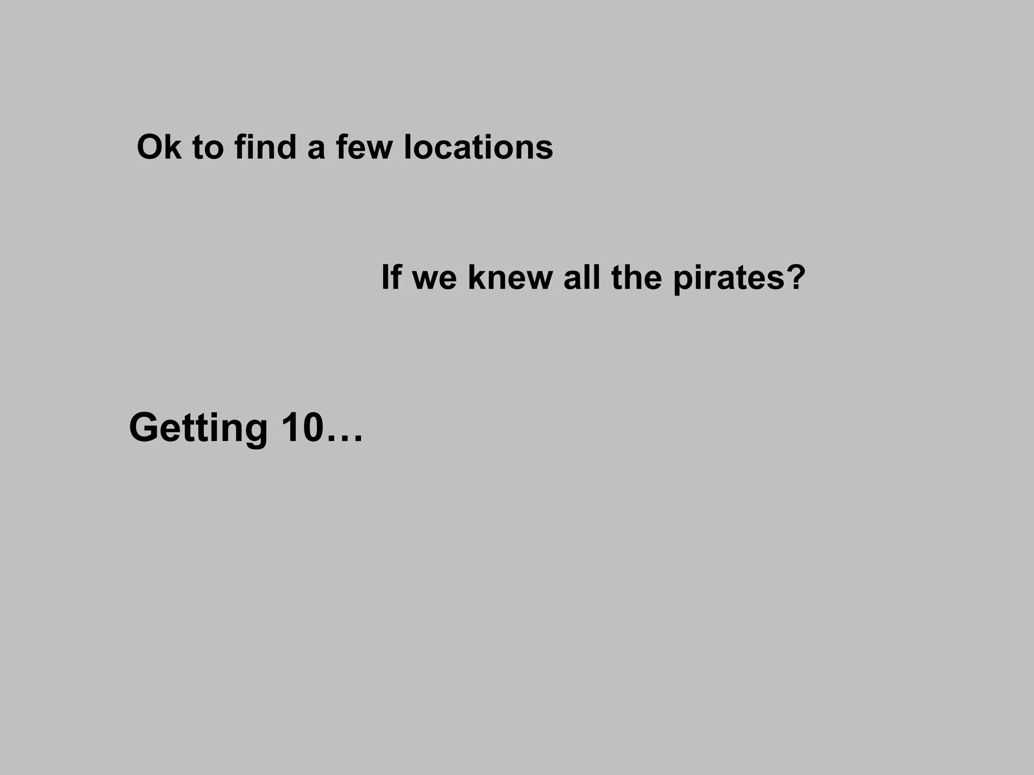 Ok to find a few locations If we knew all the pirates? Getting 10… 