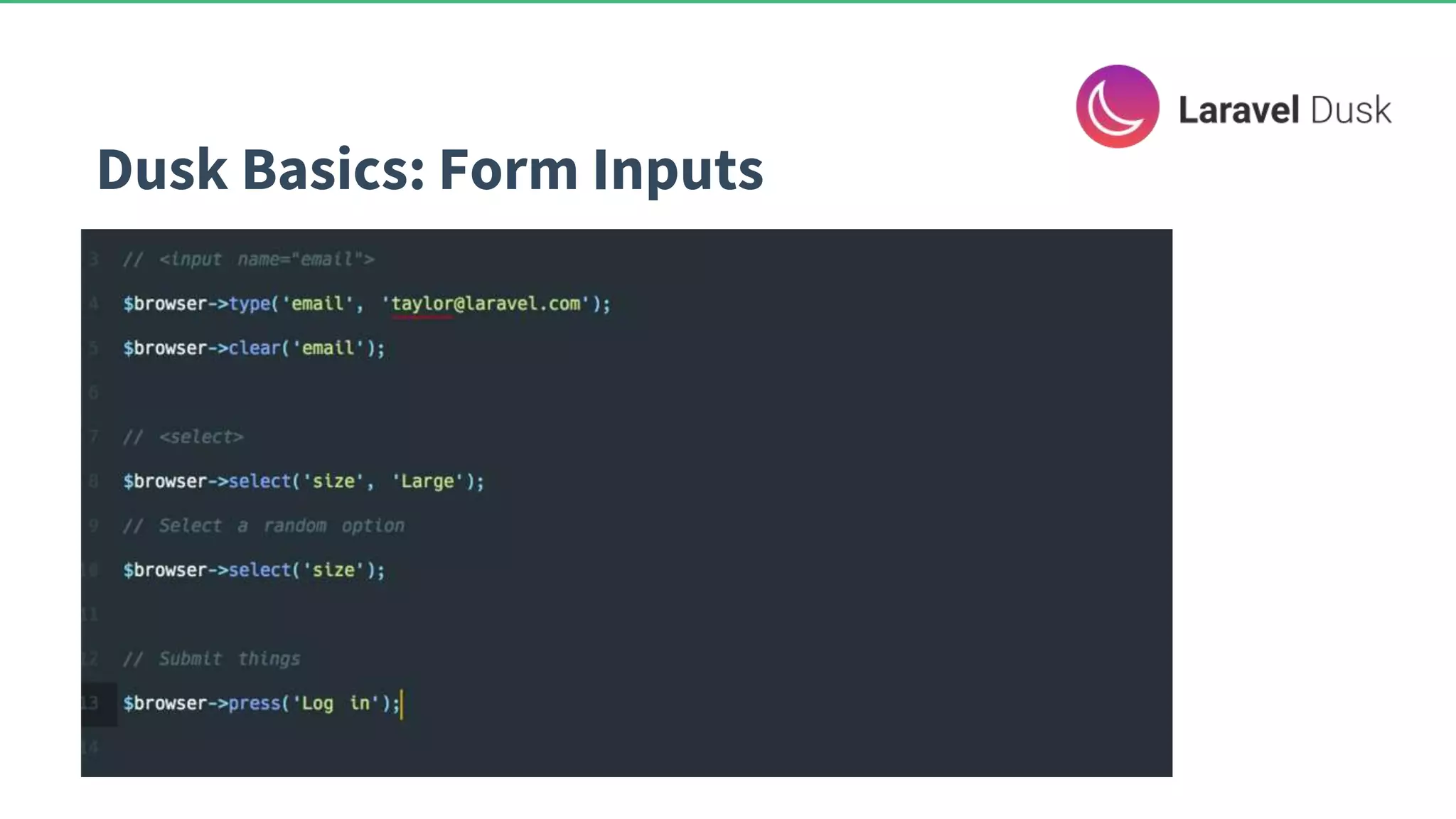 Dusk Basics: Form Inputs 