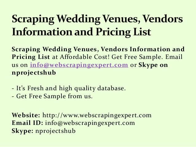 scraping wedding venues vendors information and pricing list sample wedding list