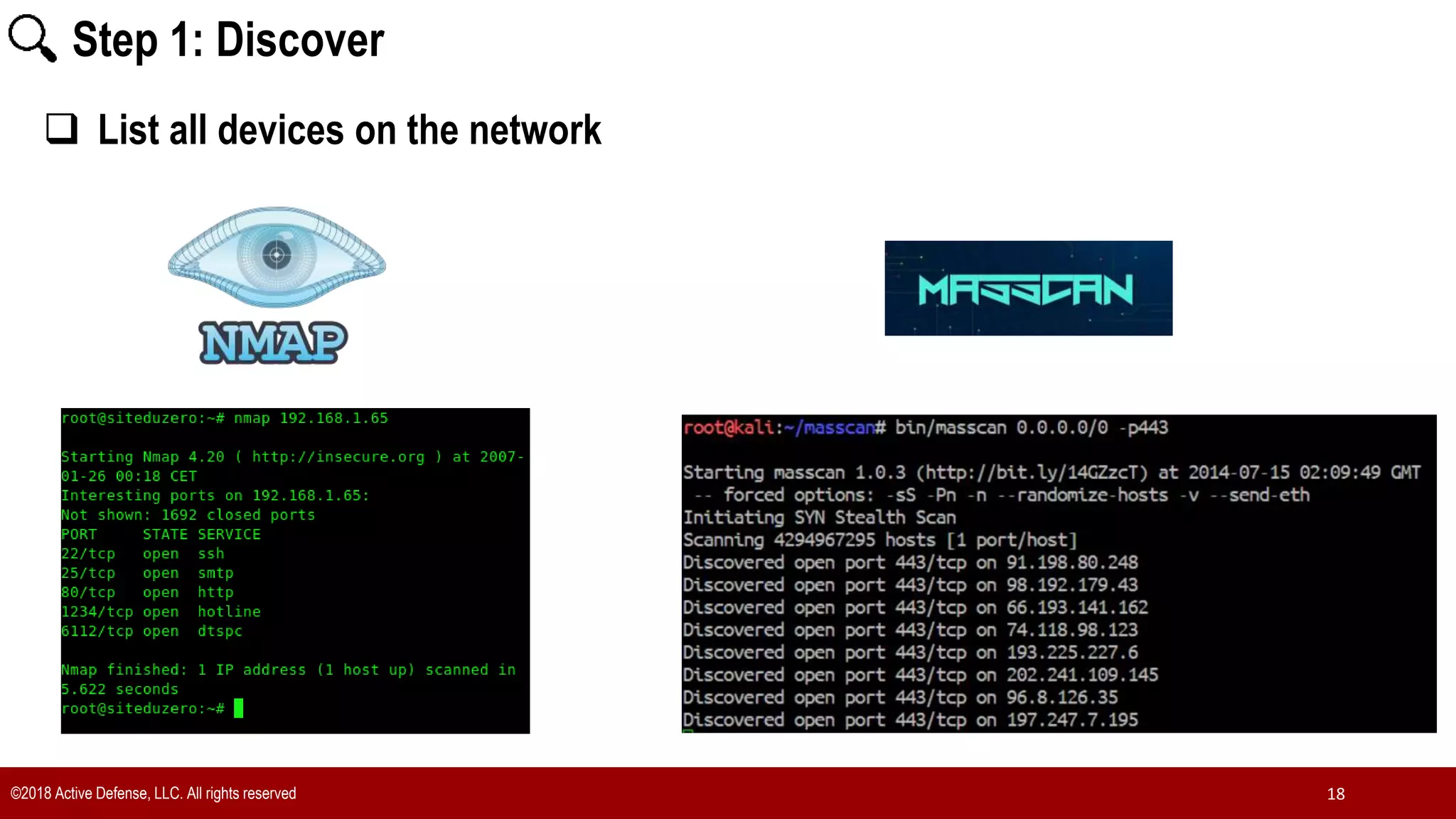 ©2018 Active Defense, LLC. All rights reserved 18
Step 1: Discover
 List all devices on the network
 