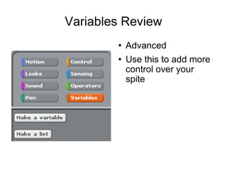 Variables Review Advanced Use this to add more control over your spite 