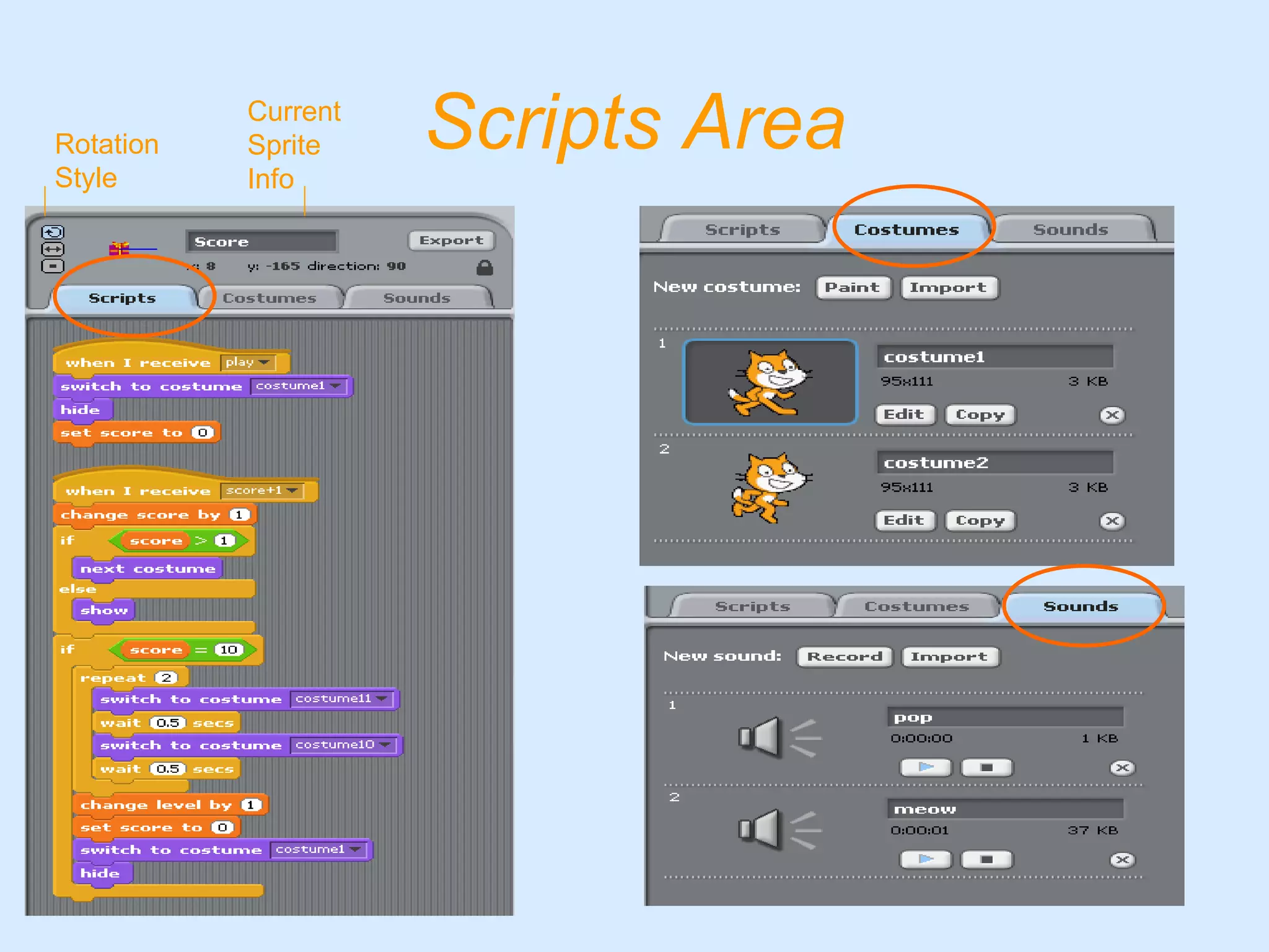 Scripts Area Rotation Style Current Sprite Info 