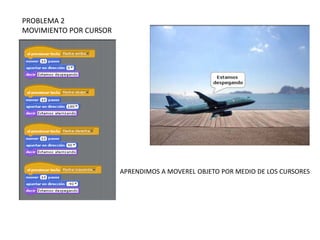 PROBLEMA 2
MOVIMIENTO POR CURSOR
APRENDIMOS A MOVEREL OBJETO POR MEDIO DE LOS CURSORES