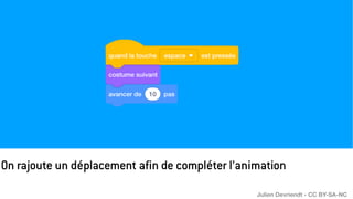 On rajoute un déplacement afin de compléter l’animation
Julien Devriendt - CC BY-SA-NC
 