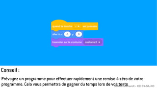 Conseil :
Prévoyez un programme pour effectuer rapidement une remise à zéro de votre
programme. Cela vous permettra de gagner du temps lors de vos tests
Julien Devriendt - CC BY-SA-NC
 