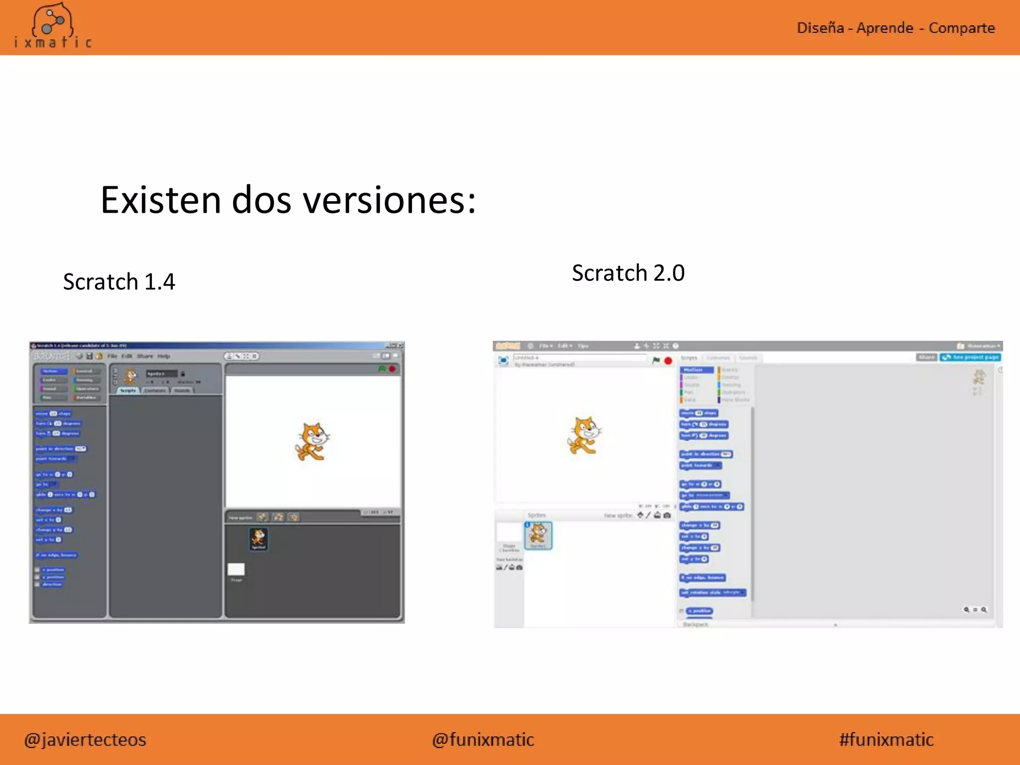 Existen dos versiones:
Scratch 1.4 Scratch 2.0
 