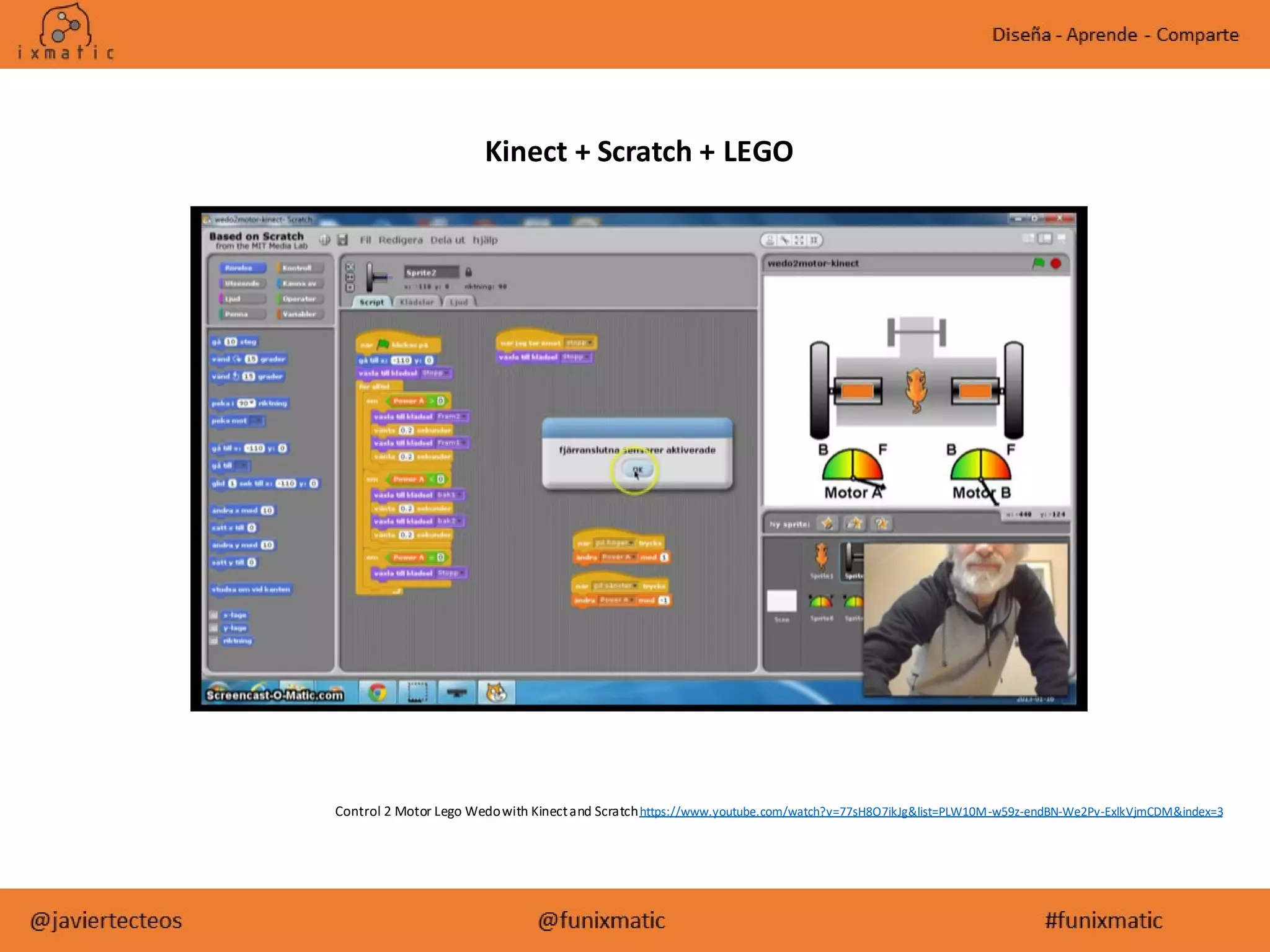Kinect + Scratch + LEGO
Control 2 Motor Lego Wedowith Kinectand Scratchhttps://www.youtube.com/watch?v=77sH8O7ikJg&list=PLW10M-w59z-endBN-We2Pv-ExlkVjmCDM&index=3
 