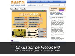Emulador de PicoBoard
http://scratch.mit.edu/projects/chalkmarrow/188919
 