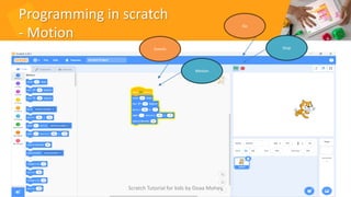 Programming in scratch
- Motion
35
Events
Motion
Go
Stop
Scratch Tutorial for kids by Doaa Mohey
 