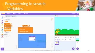 Programming in scratch
- Variables
59
Scratch Tutorial for kids by Doaa Mohey
 