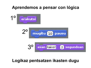 1º
2º
3º
Logikaz pentsatzen ikasten dugu
Aprendemos a pensar con lógica
 