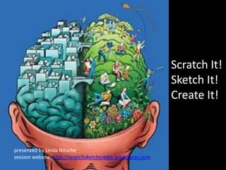 Scratch It!Sketch It!Create It! presented by Linda Nitsche session website: http://scratchsketchcreate.wikispaces.com 