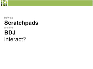 How do

Scratchpads
and the

BDJ
interact?

 