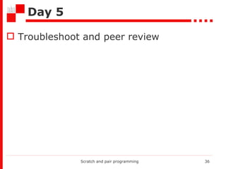 Day 5 Troubleshoot and peer review Scratch and pair programming 