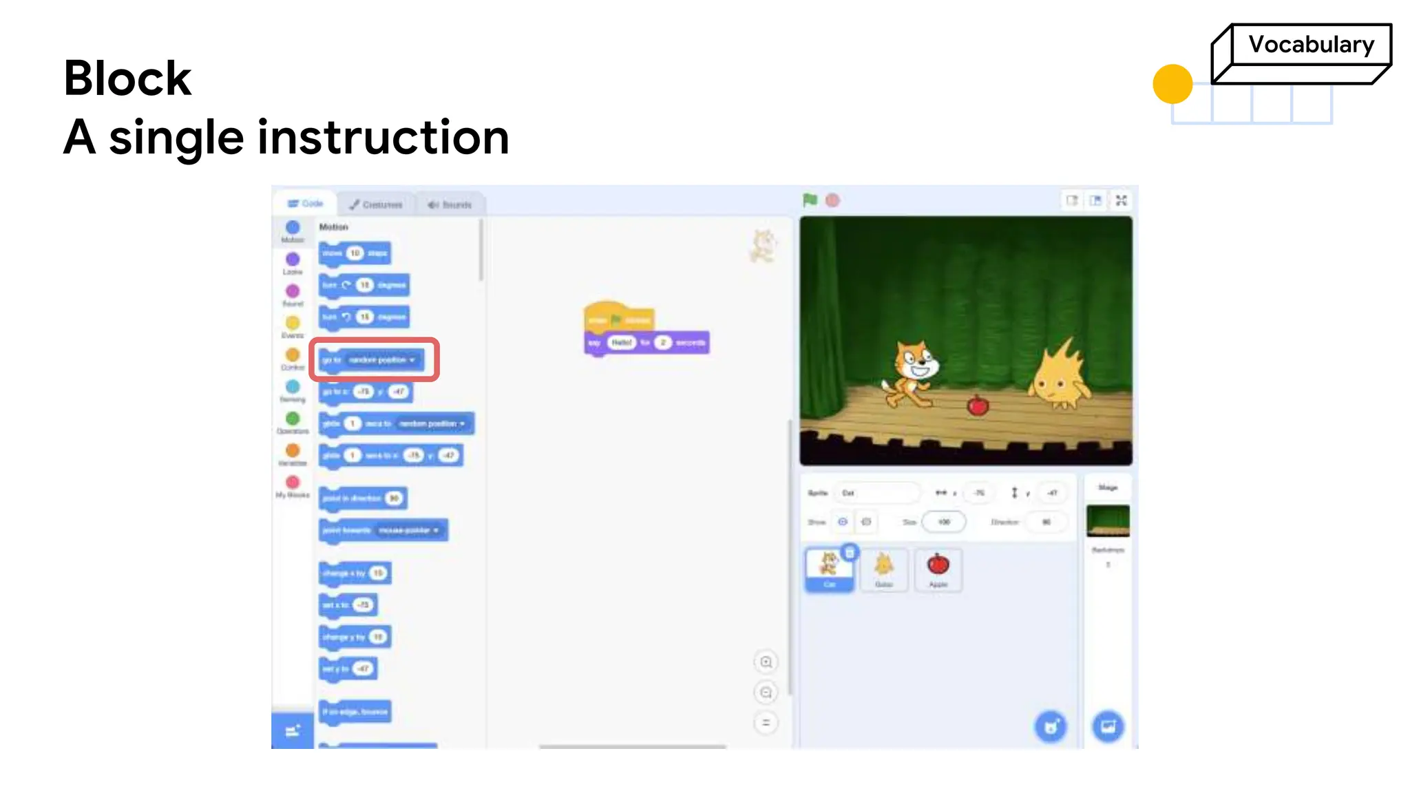 Scratch Vocabulary (Basic) - Introduction for Scratch Programming ...