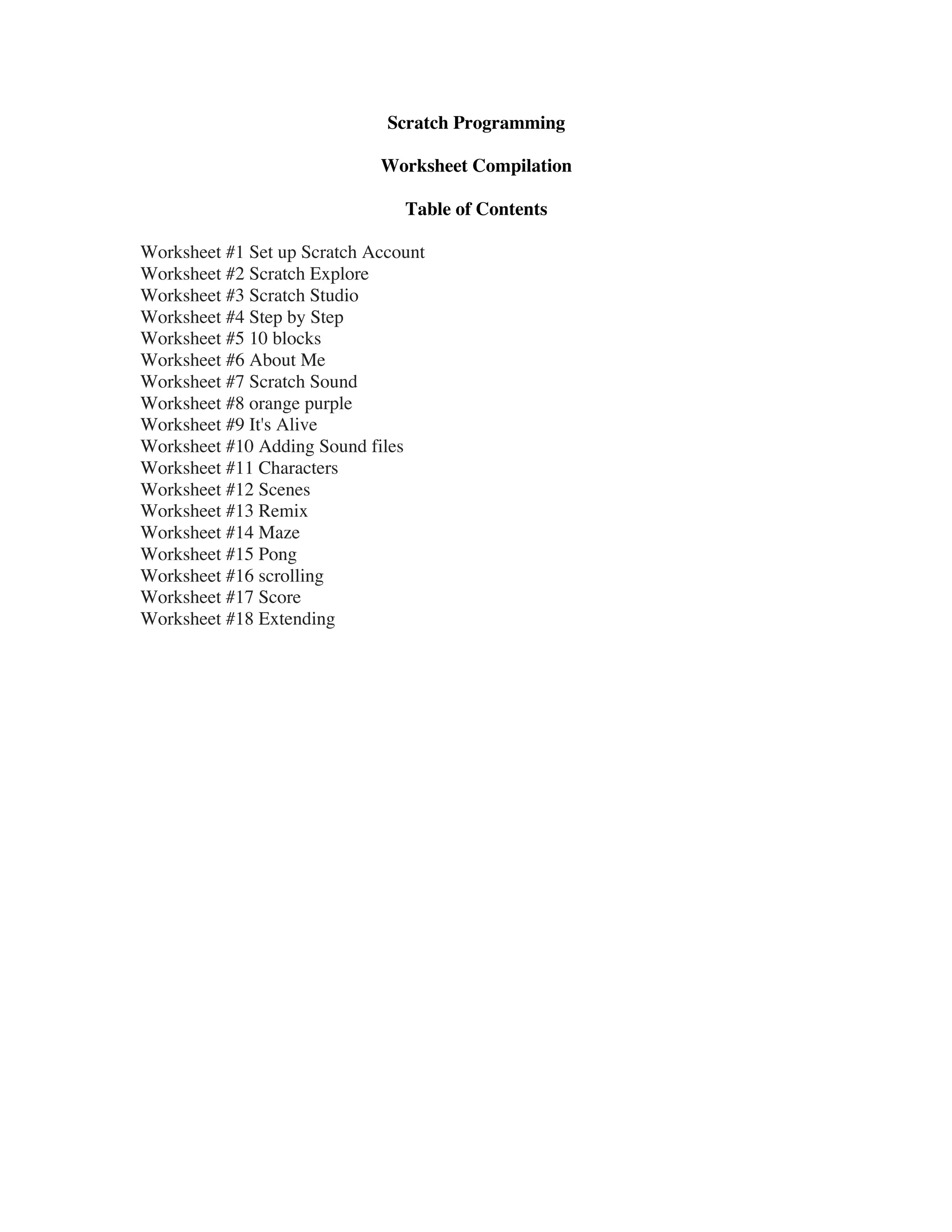 Scratch worksheets compilation activities | PDF