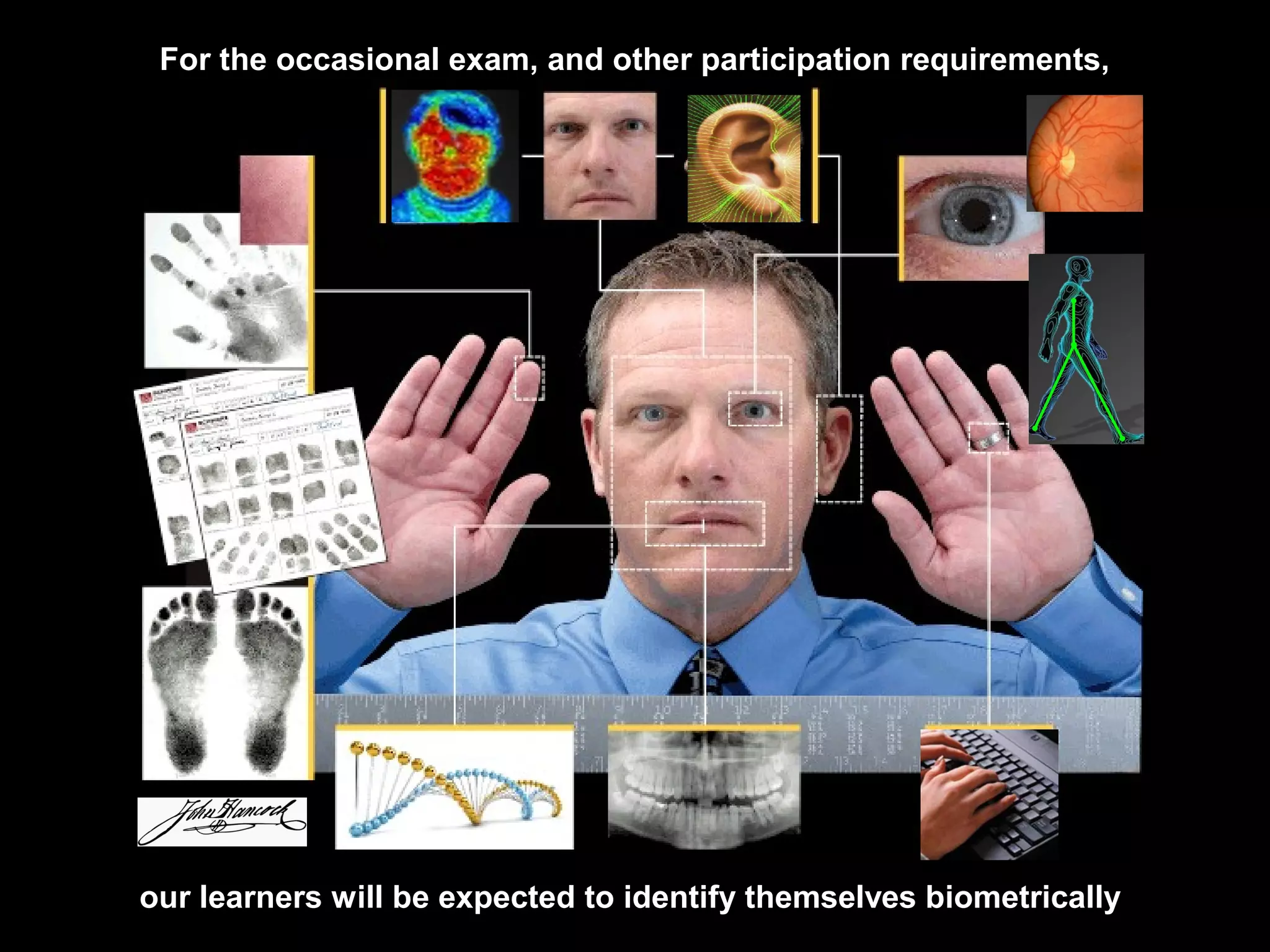 For the occasional exam, and other participation requirements,
our learners will be expected to identify themselves biometrically
 