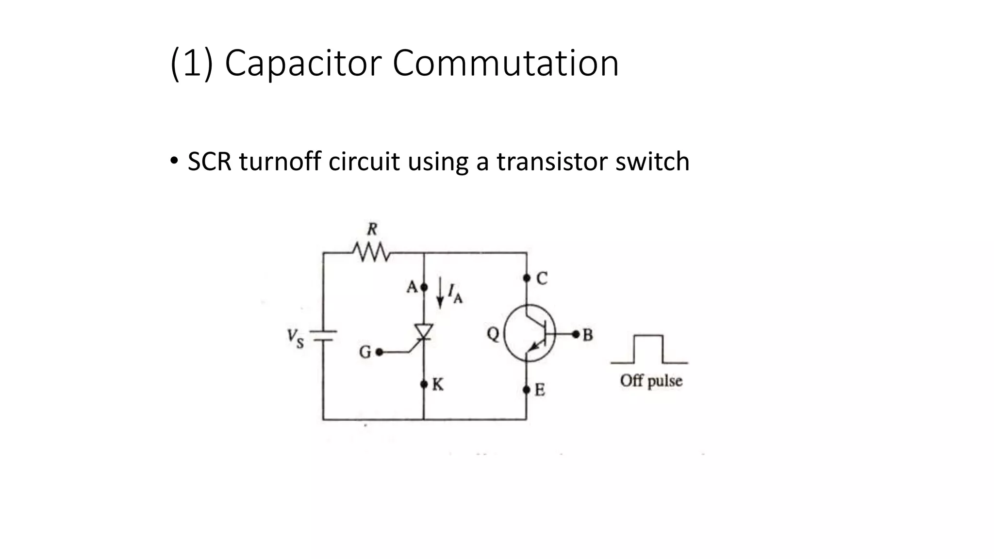 (1) Capacitor Commutation
• SCR turnoff circuit using a transistor switch
22
 