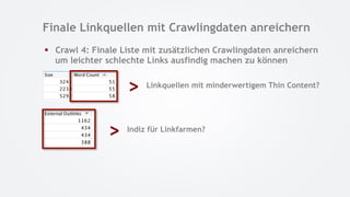 Finale Linkquellen mit Crawlingdaten anreichern
§  Crawl 4: Finale Liste mit zusätzlichen Crawlingdaten anreichern
um leic...