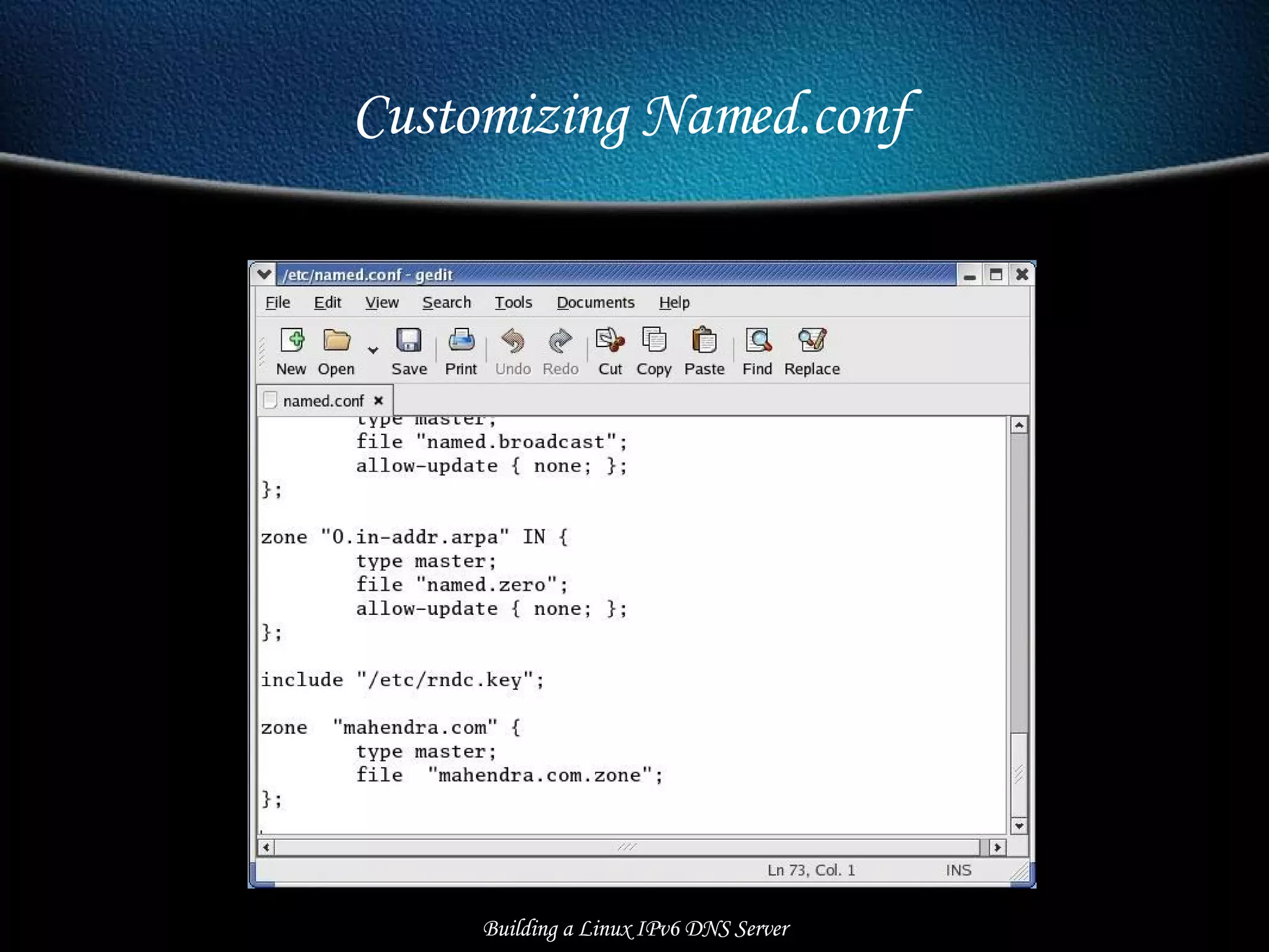 Customizing Named.conf  Building a Linux IPv6 DNS Server 
