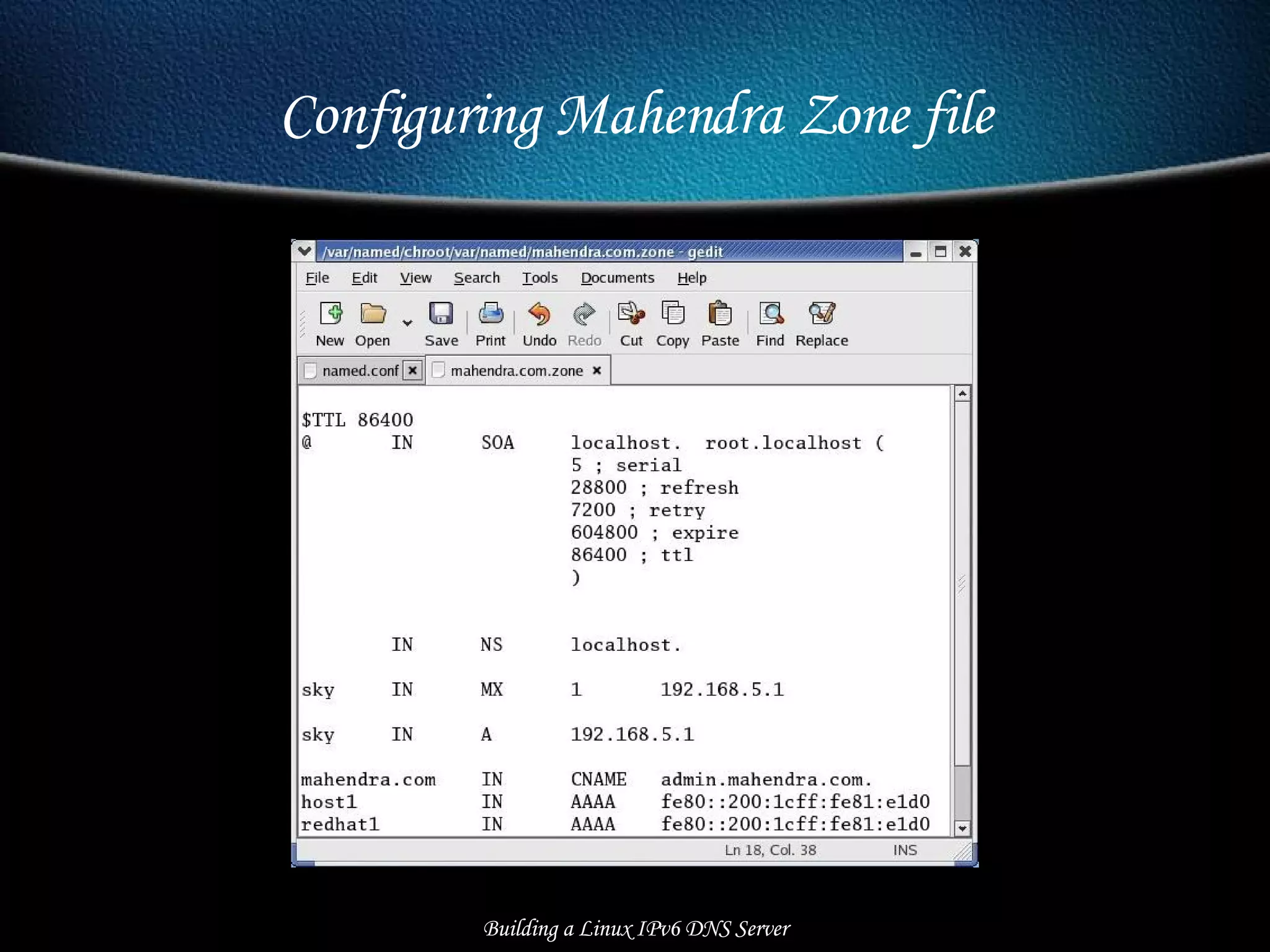 Configuring Mahendra Zone file Building a Linux IPv6 DNS Server 