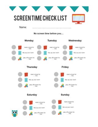 Screen time check list for kids 