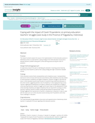 Coping with the impact of Covid-19 pandemic on primary education: teachers' struggle (case study in the Province of Yogyakarta, Indonesia)