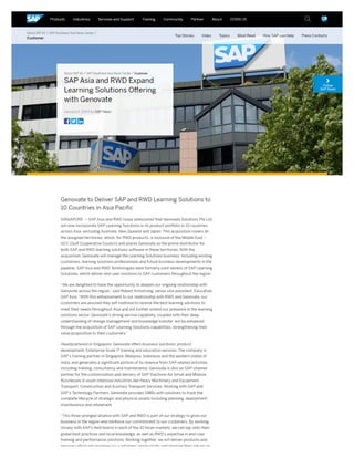 SAP Asia and RWD Expand Learning Solution Offering with Genovate