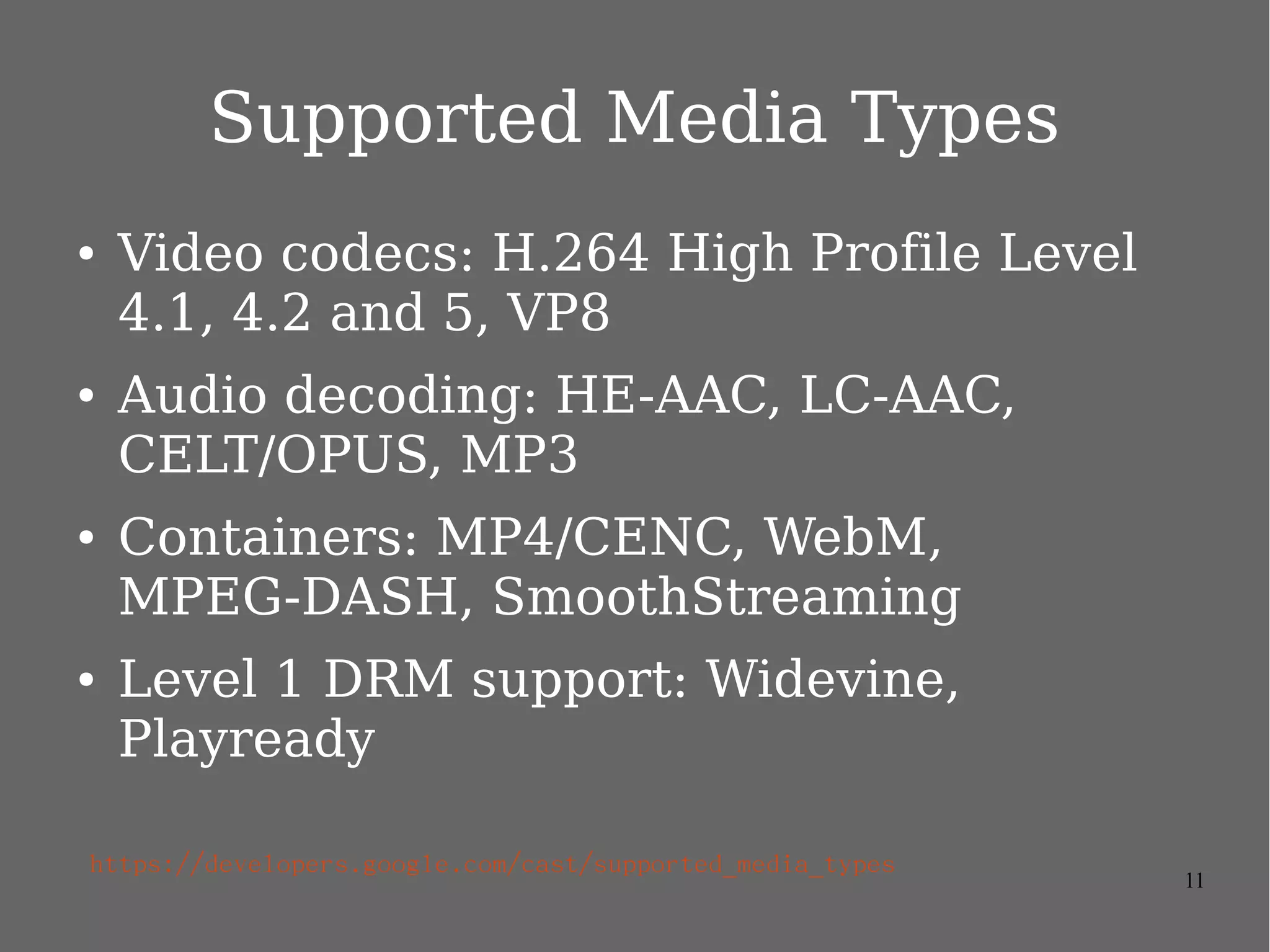 11
AOSP Miracast Sink
● Android 4.2
● https://github.com/kensuke/How-to-Miracast-on-AOSP/wiki
● https://github.com/kensuke/
● Demo - http://www.youtube.com/watch?v=KNEmaIr3FEg
● Possible to port this feature to Android dongle like mk802
 