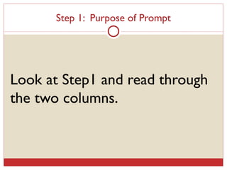 Step 1:  Purpose of Prompt Look at Step1 and read through the two columns. 