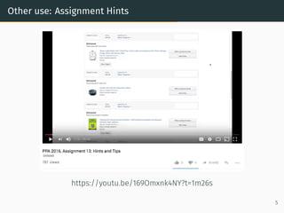 Other use: Assignment Hints
https://youtu.be/169Omxnk4NY?t=1m26s
5
 