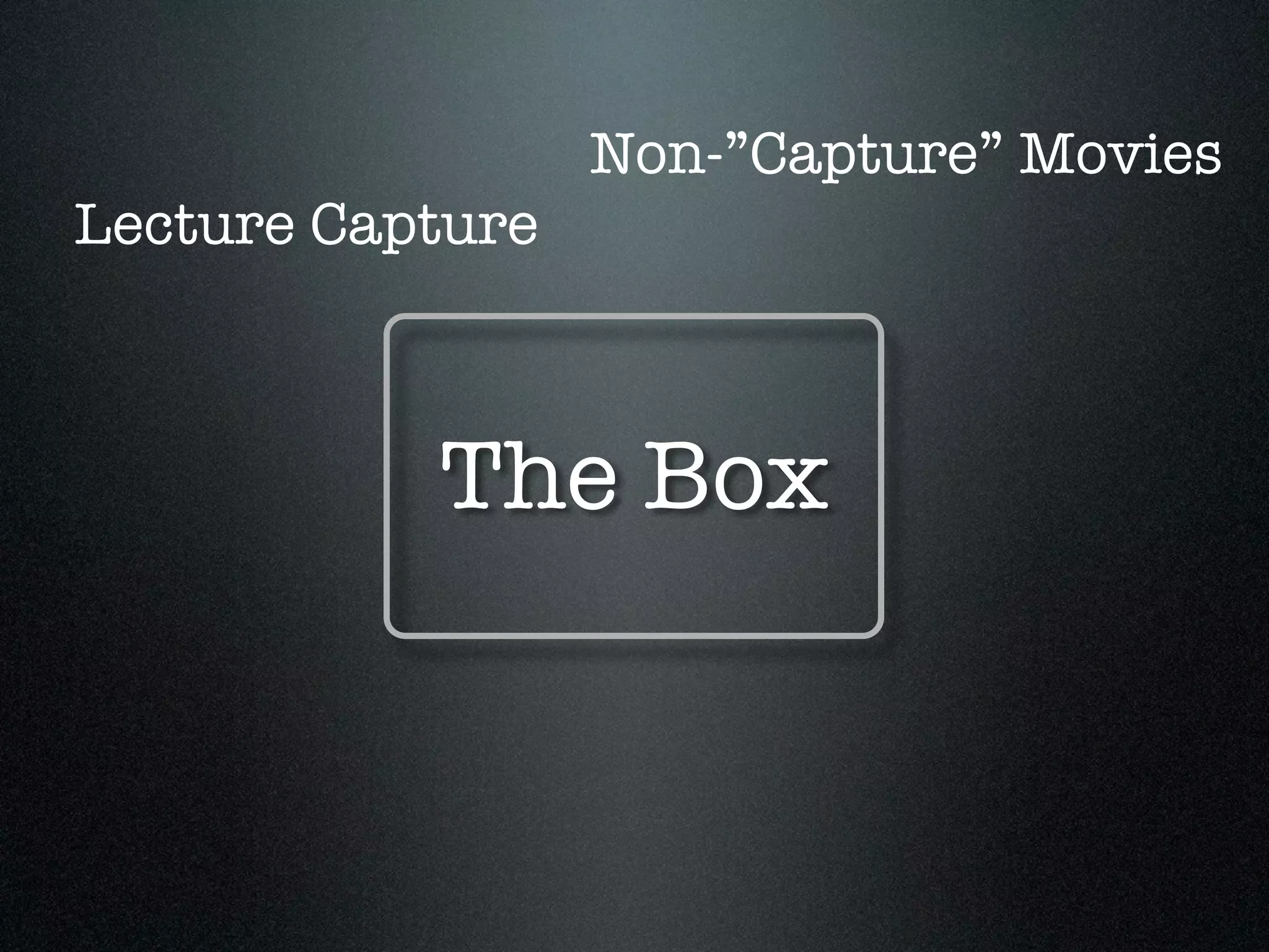 Non-”Capture” Movies
Lecture Capture



           The Box
 