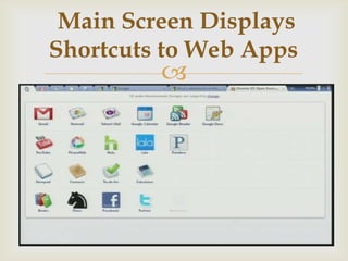 Main Screen Displays
Shortcuts to Web Apps
         
 