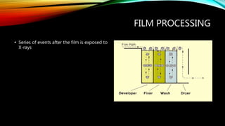 FILM PROCESSING
• Series of events after the film is exposed to
X-rays
 
