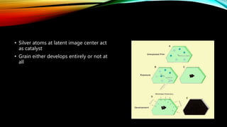 • Silver atoms at latent image center act
as catalyst
• Grain either develops entirely or not at
all
 