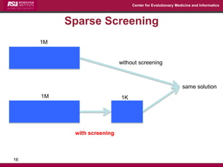 Center for Evolutionary Medicine and Informatics 
16 
with screening 
same solution 
1M 
1M 
1K 
without screening 
Sparse Screening  