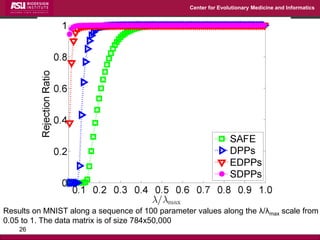 Center for Evolutionary Medicine and Informatics 
26 
Results on MNIST along a sequence of 100 parameter values along the λ/λmax scale from 
0.05 to 1. The data matrix is of size 784x50,000  