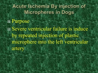  Purpose
 Severe ventricular failure is induce
by repeated injection of plastic
microphere into the left ventricular
artery
 