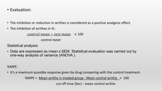Screening models diuretics and analgesics