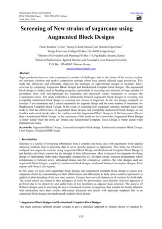 Screening of new strains of sugarcane using augmented block designs | PDF